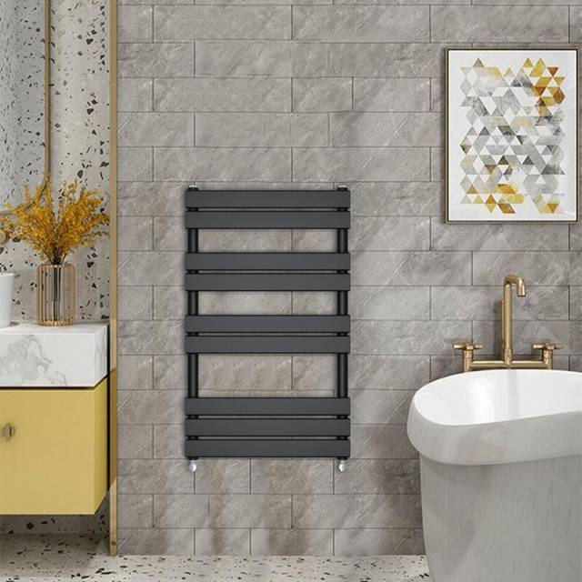 WarmeHaus Minimalist Heated Towel Rail Radiator Bathroom Flat Panel Black 1000x600mm