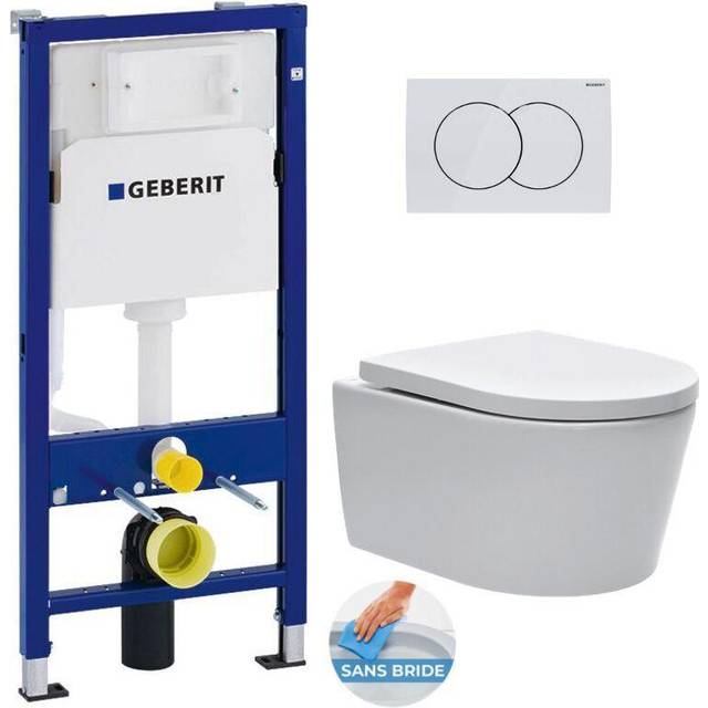 UP100 Support Frame + White Delta01 Flush Plate + sat Rimless Toilet + Invisible Fixings (SATrimlessGeb1) - Geberit