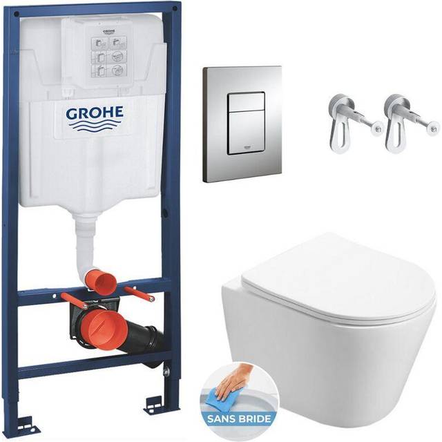 Toilet set Frame + Swiss Aqua Technologies Infinitio rimless wc, invisible fixing + Chrome flush plate (RSLINFI1) - Grohe