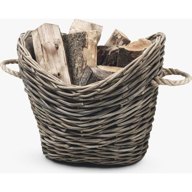 Log Basket Oval Lined - Wicker - L36 x W55 x H39 cm - Brown