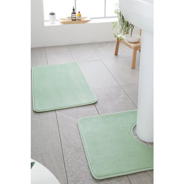 Anti- Bacterial Memory Foam' Bath and Pedestal Mat Set - Green - One Size