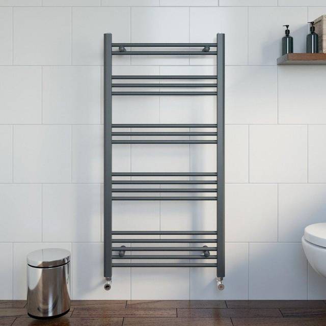Modern bathroom 1200 x 600mm heated towel rail radiator straight anthracite flat
