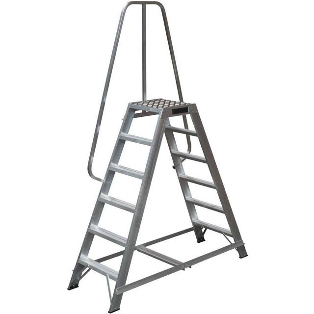1.5m Heavy Duty Double Sided Fixed Step Ladders Safety Handrail & Wide Platform