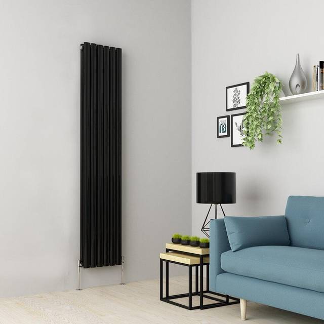 Warmehaus - Black Oval Radiator Vertical Double Panel 1800x354mm