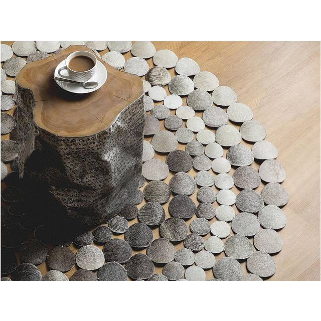 Round Rug Ã¸140 cm Leather Grey HILVAN