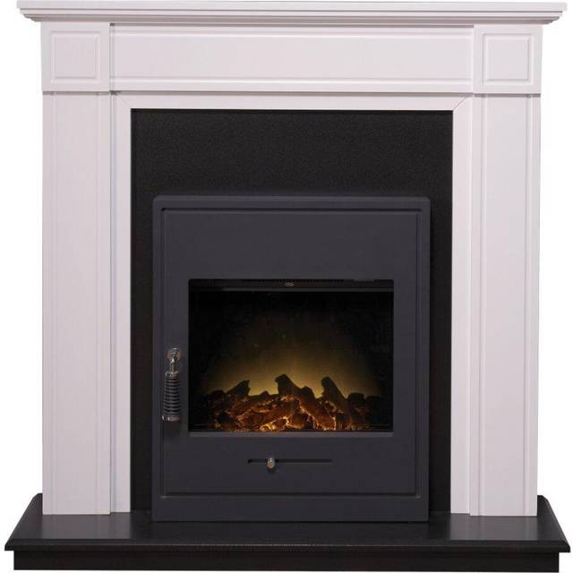 Adam Georgian Fireplace Suite in Pure White with Oslo Electric Fire in Black, 39 Inch