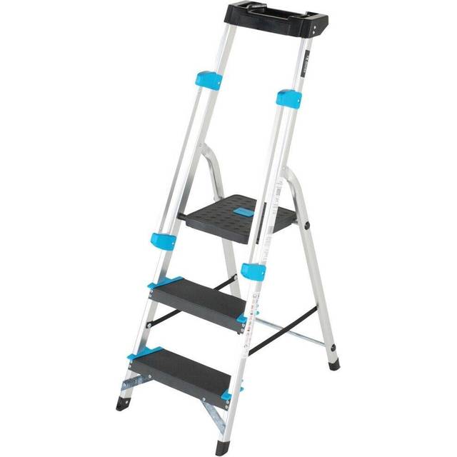 0.6m XL Platform Step Ladders 3 Tread Anti Slip Steps & Tool Tray Aluminium