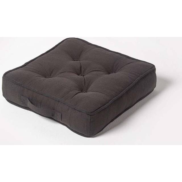 Homescapes 100% Cotton Rajput Floor Cushion, 40 x 40 x 8 cm, Black, OEKO-TEX Certified, Handcrafted, 16 x 16 x 3"