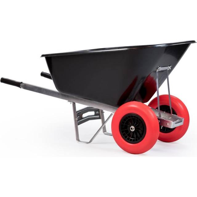(Black Barrow with Black and Red Tyres) 200L XL Heavy Duty Twin Wheel Wheelbarrow Garden/Stable