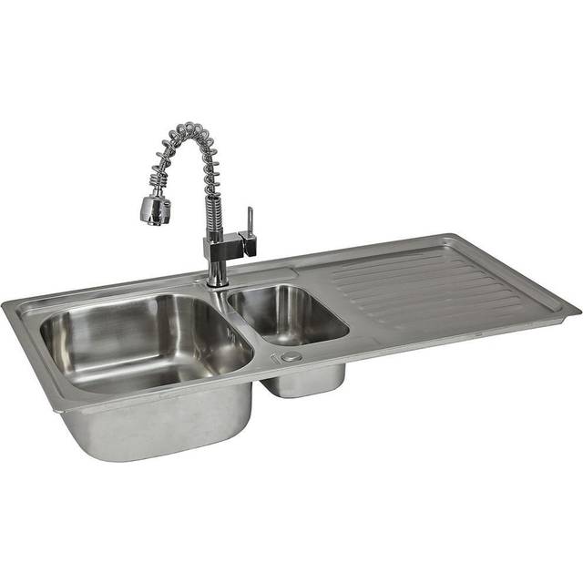 Reversible Kitchen Sink Stainless Steel 1.5 Bowl Pull Out Mixer Tap & Waste Kit