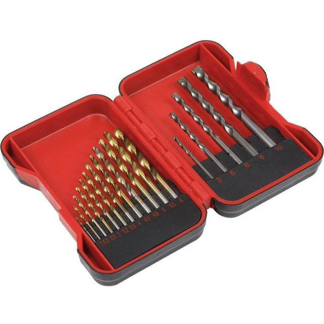 17 Piece Drill Bit Set - 12 Titanium Coated HSS & 5 Tungsten Steel Masonry Bits