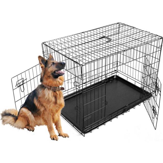 Pet cage crate carrier 48" folding dog puppy metal training xxlarge black 2 door