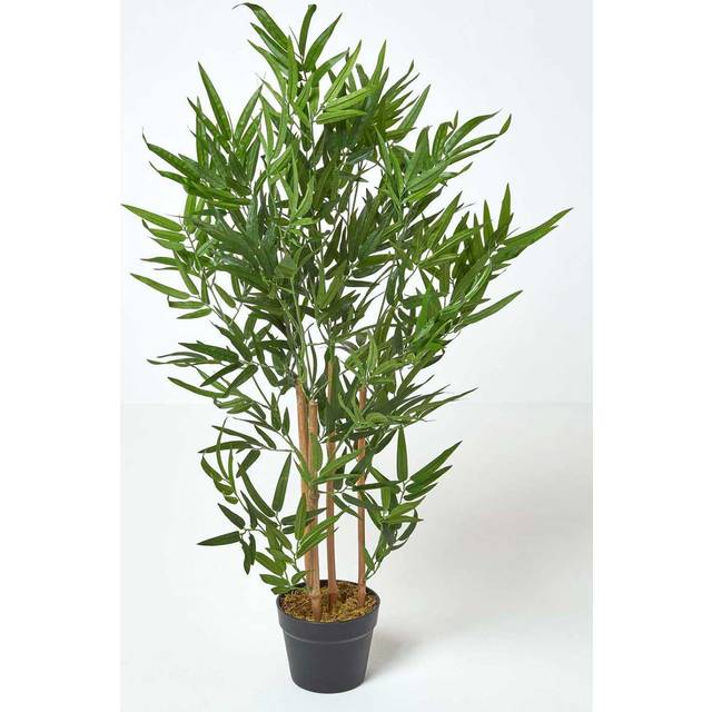 Homescapes Artificial Bamboo Tree with Real Bamboo Stems, Potted, 95 cm Tall - Green