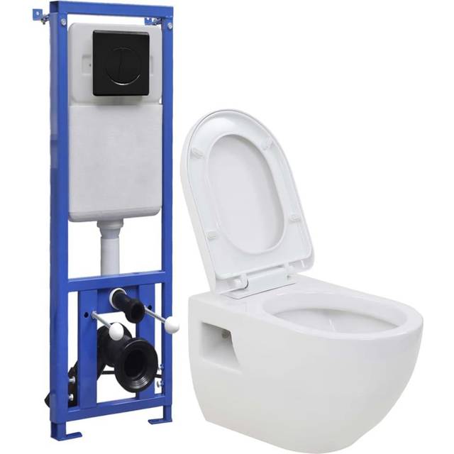 vidaXL Vägghängd toalett med dold hög cistern keramik