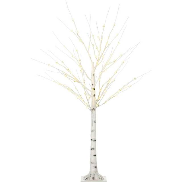 HOMCOM 5ft Artificial White Birch Tree Light w/ 96 Warm White Pre-Lit LED Light