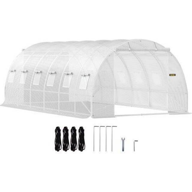 Mophorn - Walk-in Tunnel Greenhouse, 20 x 10 x 7 ft Portable Plant Hot House, Galvanized Steel Frame with 3 Top Beams, 4 Diagonal Poles, 2 Zippered