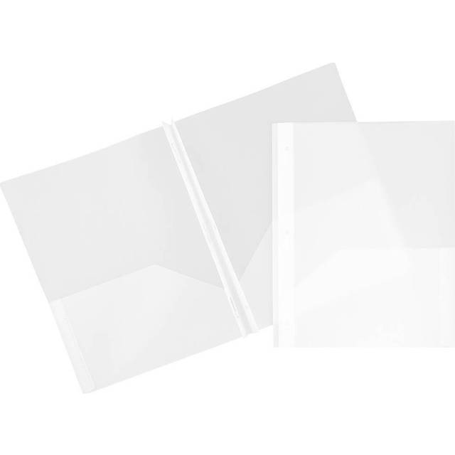 JAM PAPER Plastic Color POP Folders - 2 Pocket Durable Folders with Metal Prongs Fastener Clasps - Clear - 6/Pack