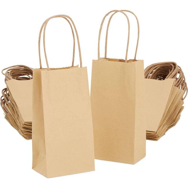 50 Pack Small Brown Kraft Paper gift Bags with Handles (625x35x24)