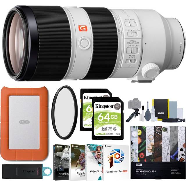 Sony FE 70-200mm f/2.8 GM OSS Camera Lens with Software Suite, Cleaning Kit, and 64GB SD Card Bundle in White