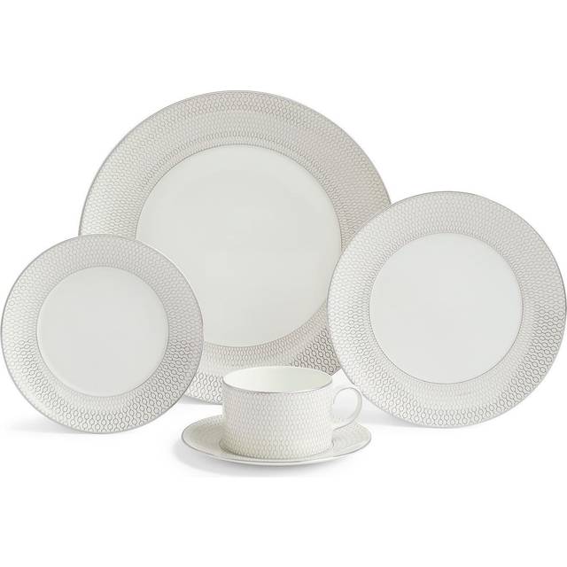 Wedgwood Gio Platinum Fine Bone China Dinnerware Set, 5 Piece, White