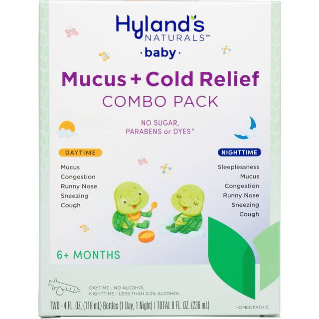 Hyland's Naturals, Runny Nose and Cold Relief Syrup Pack for Infants, Day/Night, Ages 6 months and up, 2 bottles, 4 fl oz (118 ml) each