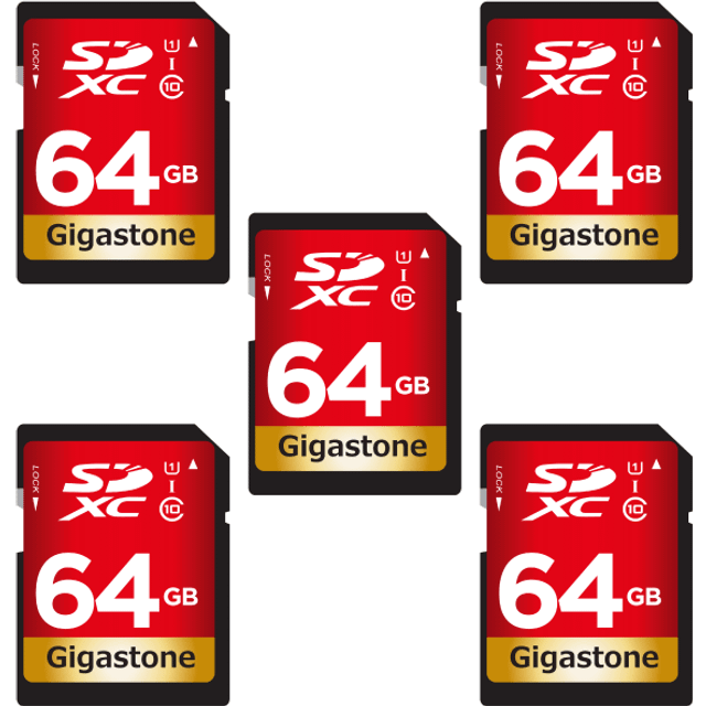 Gigastone SD-kort 64 GB, 5 uppsättningar, 5 minifodral, SDXC-minneskort, Läshastighet Upp till 80 MB/sek, Klass 10 U1 UHS-I, Speciellt för kameror PC-kamera