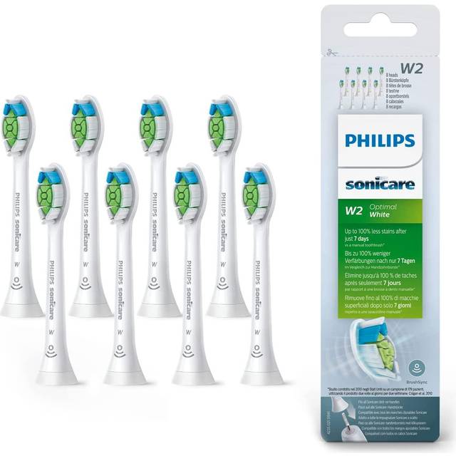 PHILIPS Sonicare W2 Optimal White Standard soniska tandborsthuvuden i originalutförande – förpackning med åtta enheter i vitt (modell HX6068/12)