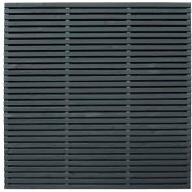 Contemporary Double Slatted Fence Panel - 1.8m x 1.8m - Pack of 5 - Treated Anthracite Grey - Forest Garden