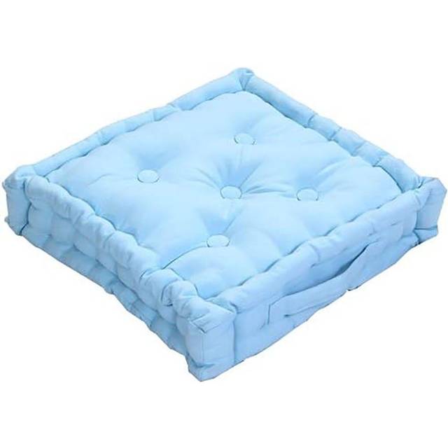 Homescapes 100% Cotton Plain Floor Cushion, 40 x 40 x 8 cm, Blue, OEKO-TEX Certified, Handcrafted, 16 x 16 x 3"