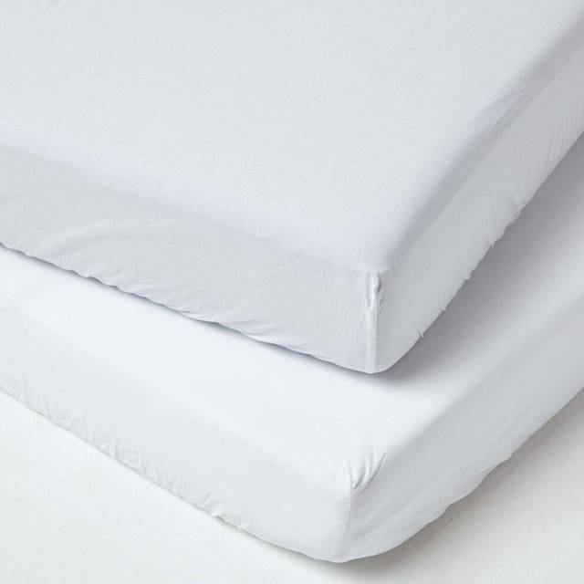 Homescapes Set of 2 100% Egyptian Cotton 200 TC Fitted Cot Sheets, 70 x 140 cm, 15 cm Deep, White, Elasticated, Eco-Friendly, Machine Washable