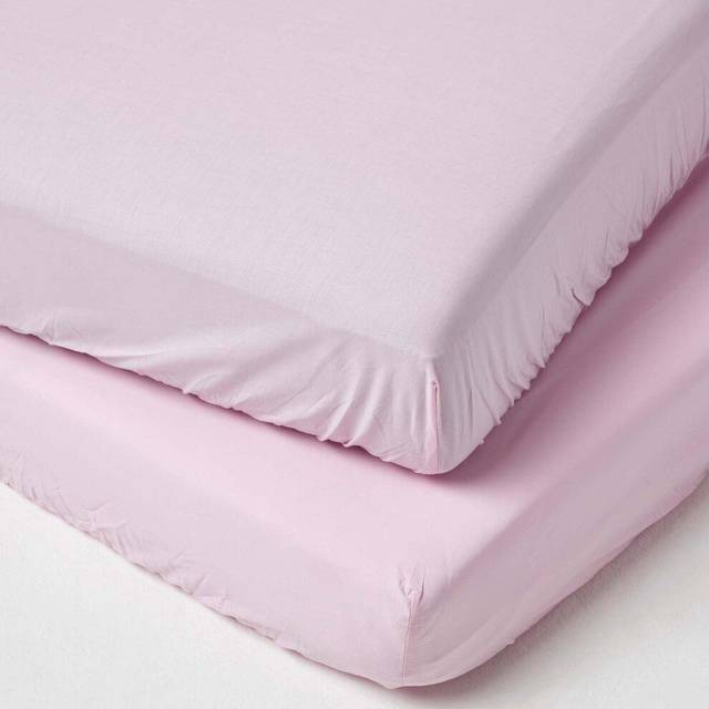 Homescapes Set of 2 100% Egyptian Cotton 200 TC Fitted Cot Sheets, 70 x 140 cm, 15 cm Deep, Pink, Elasticated, Eco-Friendly, Machine Washable