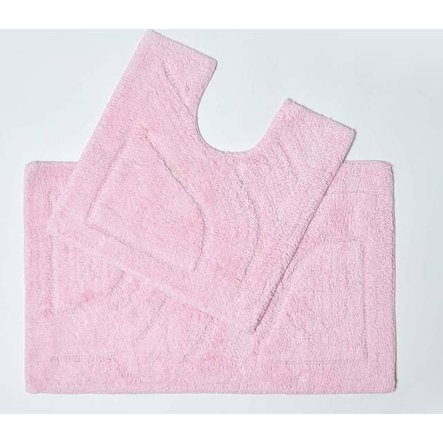 Homescapes Luxury Reversible Blush Pink 100% Cotton Pedestal and Bath Mat Set, Machine Washable, Super Absorbent, Soft and Hand-Tufted, Eco Friendly