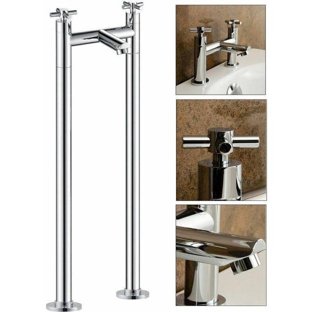 Crox Traditional Freestanding Bath Filler Mixer Tap with Pipe Legs - Silver - One Size