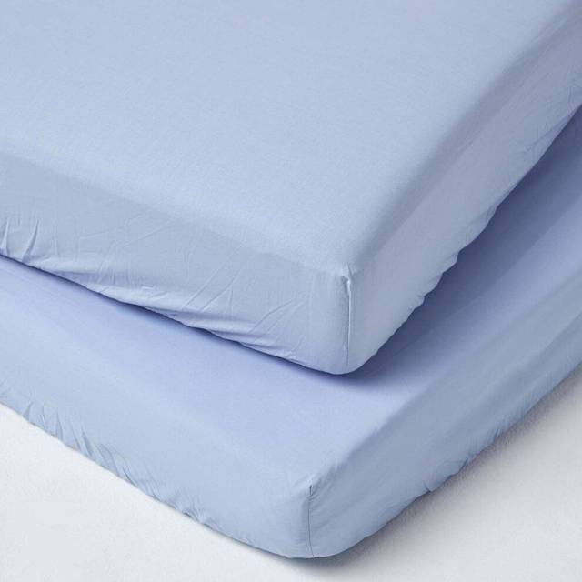 Homescapes Set of 2 100% Egyptian Cotton 200 TC Fitted Cot Sheets, 70 x 140 cm, 15 cm Deep, Blue, Elasticated, Eco-Friendly, Machine Washable
