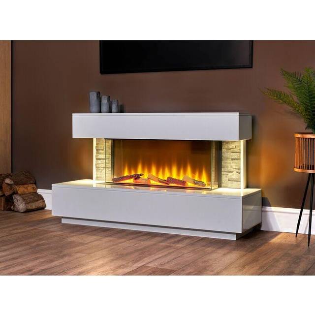 Acantha Aspen White Marble and Slate Fireplace Suite with Downlights 50 inch - 70.5 x 126 x 40cm
