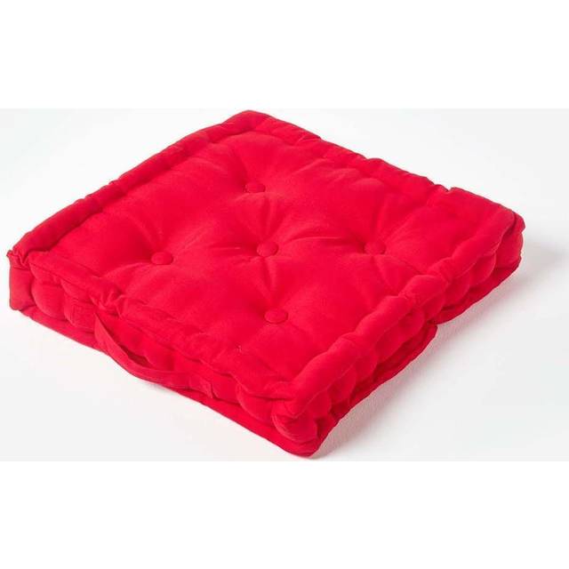 Homescapes 100% Cotton Plain Floor Cushion, 40 x 40 x 8 cm, Red, OEKO-TEX Certified, Handcrafted, 16 x 16 x 3"