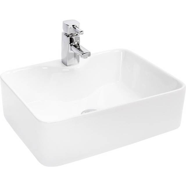 Wholesale Domestic Azores Square Countertop Basin with 1 Tap Hole | White | Ceramic | 480mm x 370mm