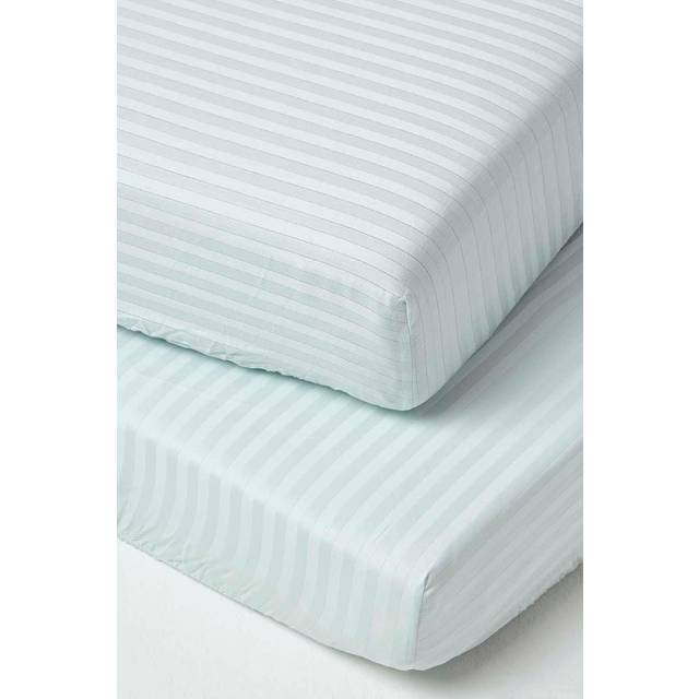 Homescapes Set of 2 100% Egyptian Cotton 330 TC Fitted Cot Sheets, 60 x 120 cm, 15 cm Deep, Luxury Satin Stripe, Blue, Elasticated, Machine Washable - Bleu