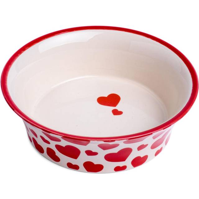 Petface Red Hearts Flared Ceramic Bowl for Cats