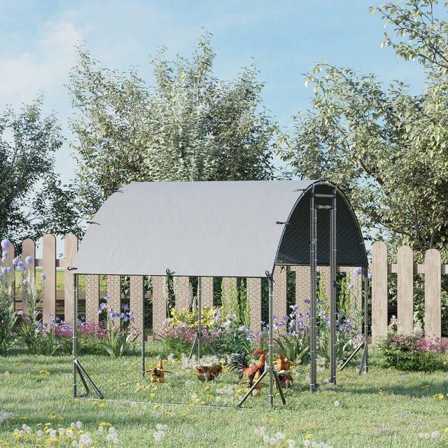 PawHut Chicken Run 1 Room Galvanized Chicken Coop Hen House w/Water-Resist Cover