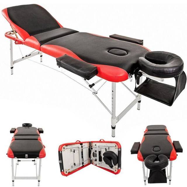 Modernluxe - Massage Table Massage Bed Portable 3 Section Multi-function Spa Table Tattoo Reiki with Carrying Bag, Black Red