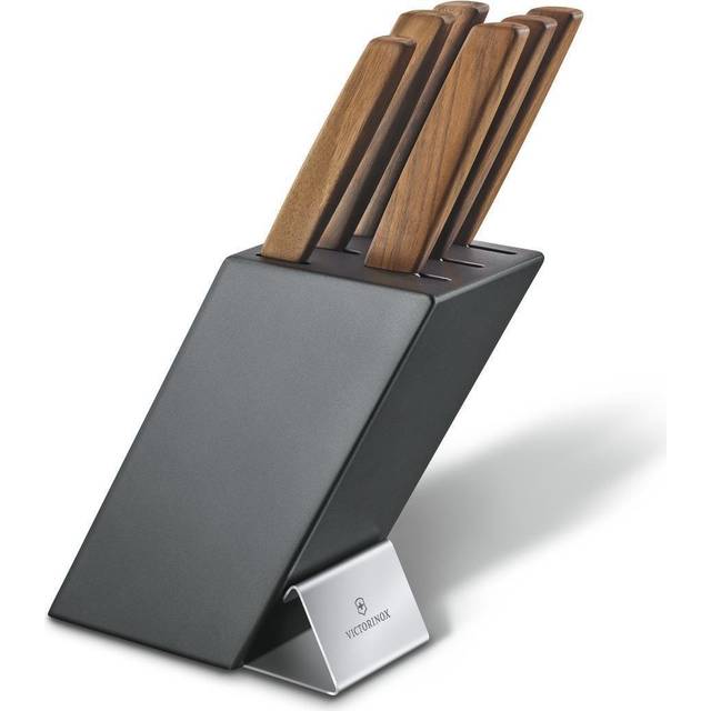 Victorinox Swiss Modern knivblock, 6 delar, 5 köksknivar och 1 gaffel, tillverkad i Schweiz, lackerat bokträ
