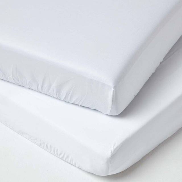 Homescapes Set of 2 100% Organic Cotton 400 TC Fitted Cot Sheets, 70 x 140 x 15 cm, White, Elasticated, GOTS Certified, Washable, Hypoallergenic