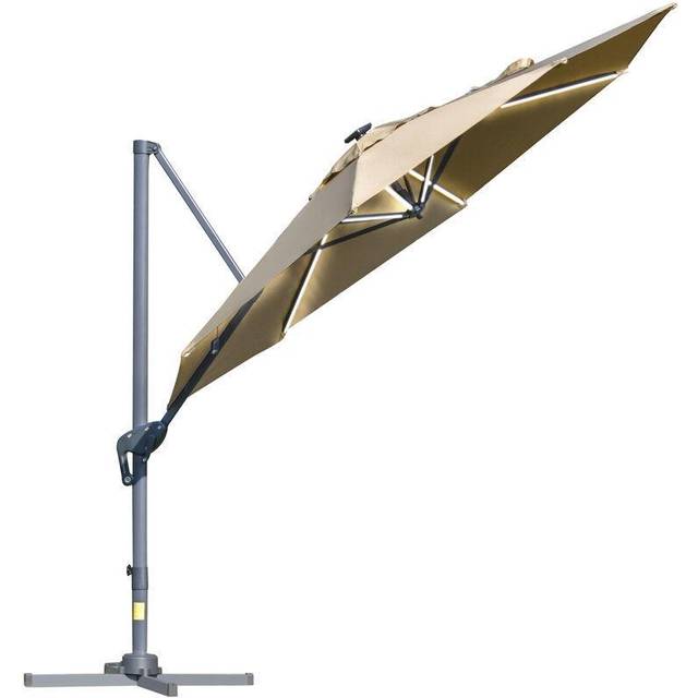 Outsunny 3(m) Solar LED Cantilever Parasol Adjustable Garden Umbrella Khaki