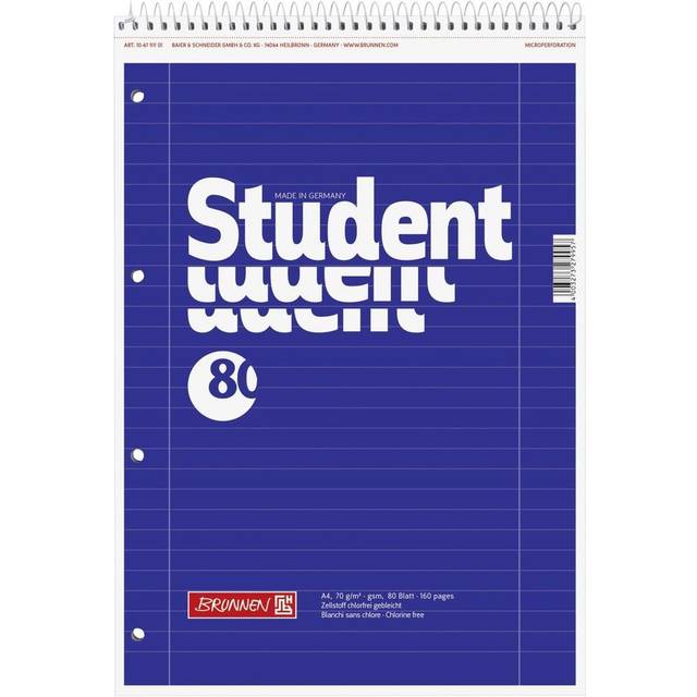 Brunnen 106791101 anteckningsblock/högskoleblock student (för vänsterhänt, A4, linjerad, linjerat 27, 70 g/m², 80 ark, med huvudspiral)