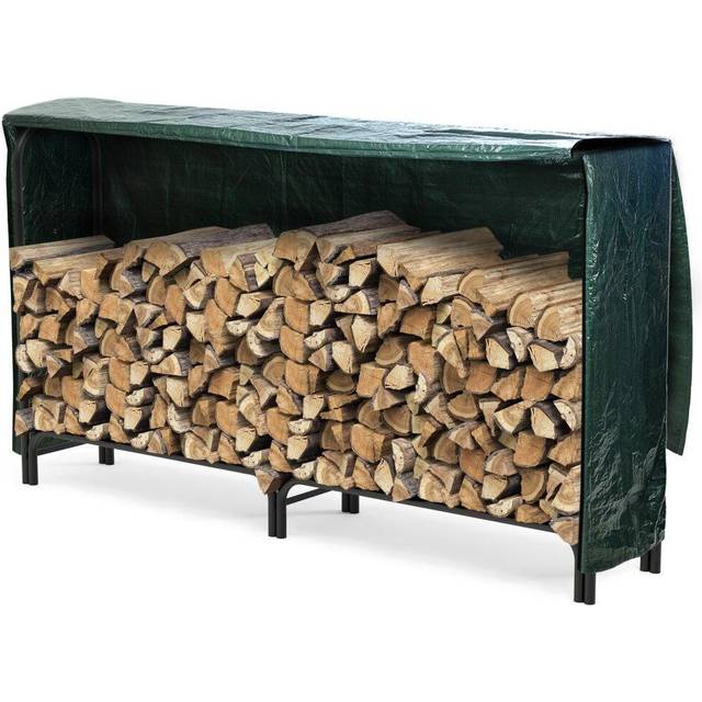 VOUNOT Firewood Log Rack with Cover, Metal Log Store Outdoor, 200 x 36 x 116 cm