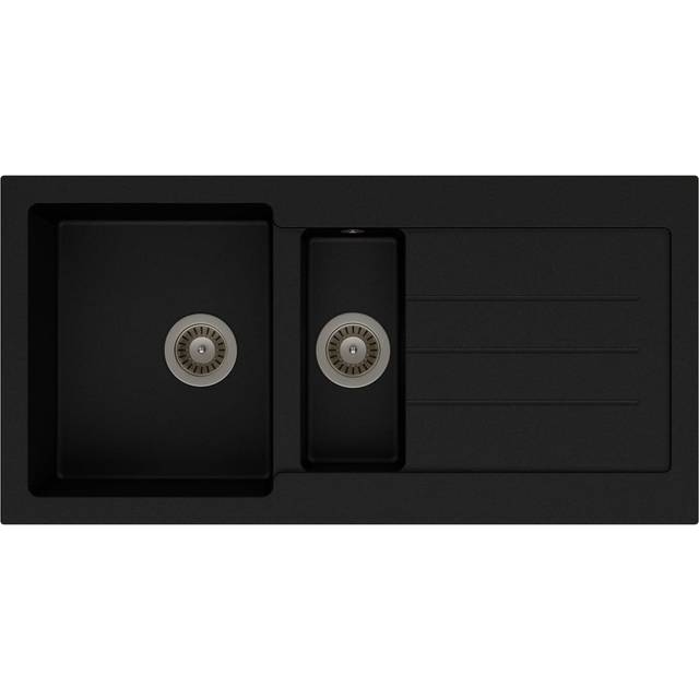 Abode Xcite 1.5 Bowl and Drainer Granite Inset Sink - Black Metallic
