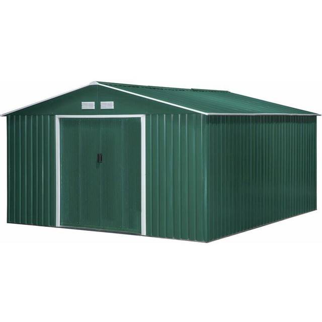 Outsunny 13 X 11ft Garden Storage Shed w/2 Doors Galvanised Metal Green | TJ Hughes
