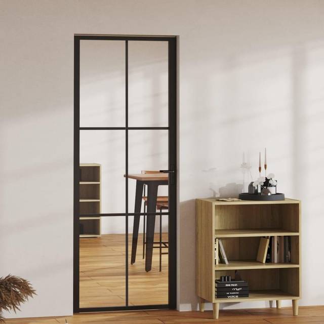 vidaXL Interior Door ESG Glass and Aluminium 76x201.5 cm Black