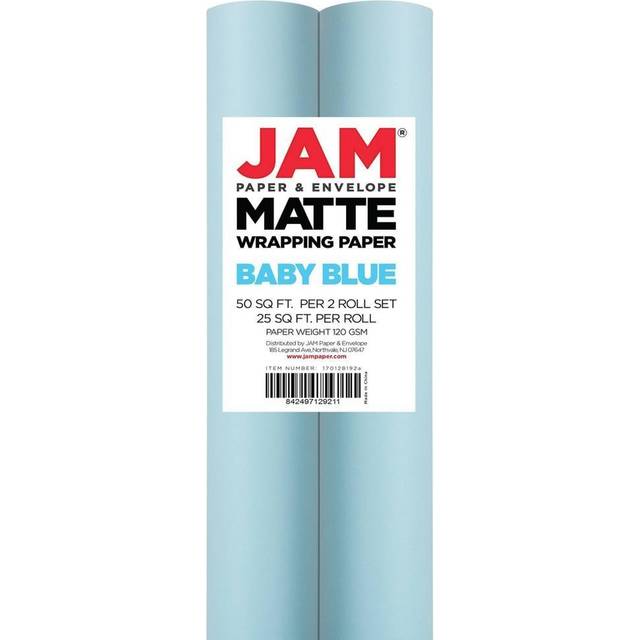 JAM Paper Gift Wrap - Matte Wrapping Paper - 50 Sq Ft Total (30 in x 10 Ft Each) - Matte Light Baby Blue/Pool Blue - 2 Rolls/Pack